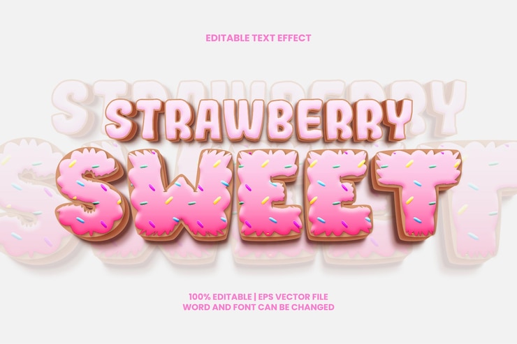 Vetor efeito de texto editável de morango doce estilo de desenho animado 3d