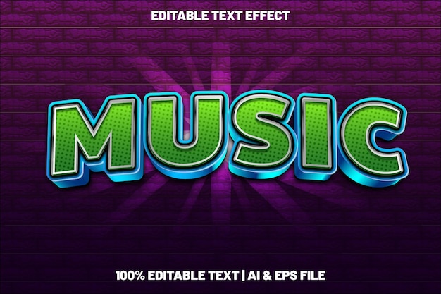 Efeito de texto editável de música estilo 3d moderno