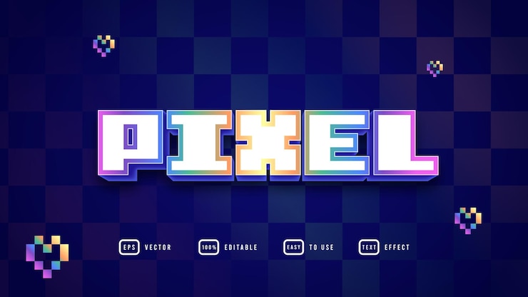 Vetor efeito de texto editável de pixel colorido com fundo azul escuro