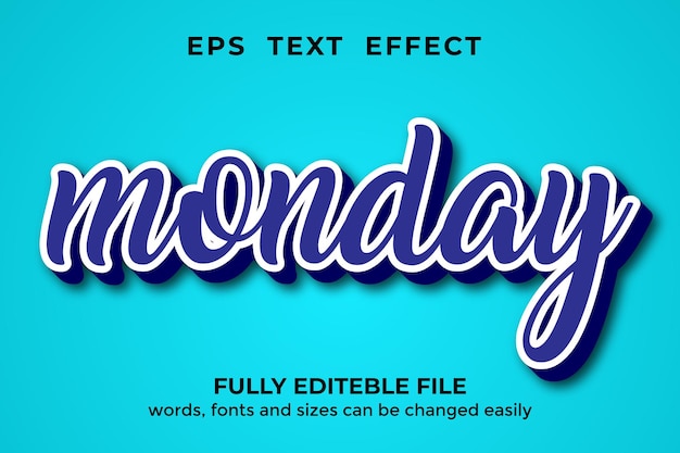 Efeito de texto editável de segunda-feira estilo 3d