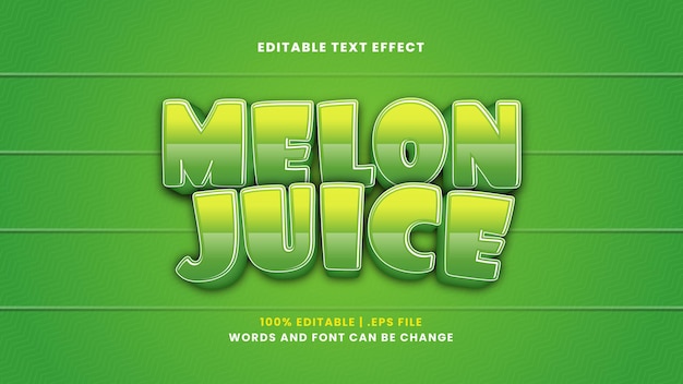 Efeito de texto editável de suco de melão em estilo 3d moderno