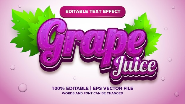 Vetor efeito de texto editável de suco de uva fresco