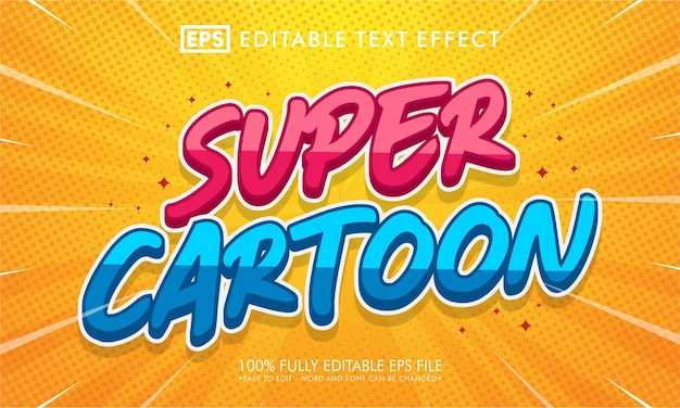 Efeito de texto editável de super desenho animado