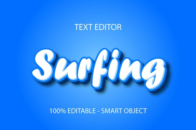 Efeito de texto editável de surfe estilo simples de relevo em 3 dimensões