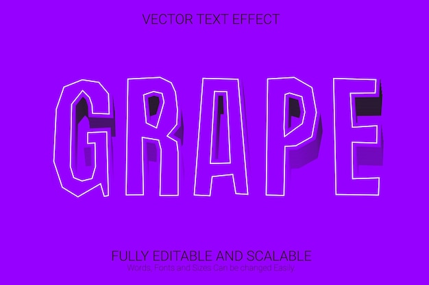 Vetor efeito de texto editável de uva, estilo de texto de cor roxa