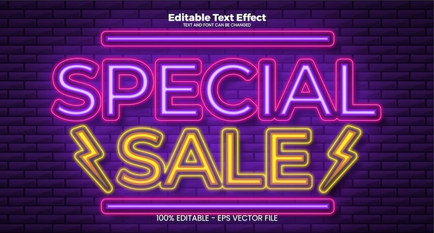 Vetor efeito de texto editável de venda especial no estilo neon moderno