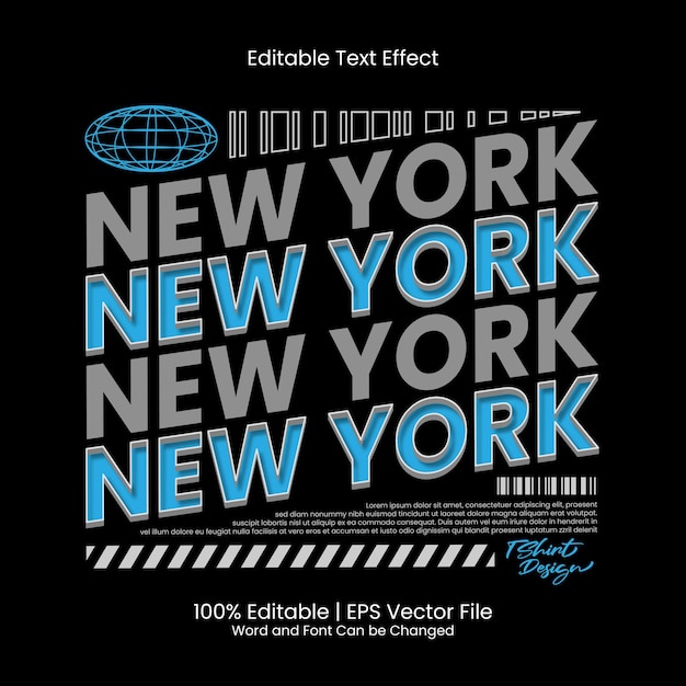 Efeito de texto editável - design de camiseta da cidade de nova york estilo de sombra empilhada