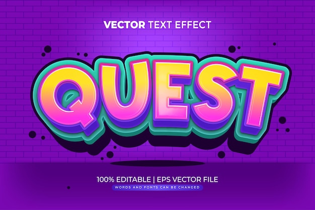 Vetor efeito de texto editável do jogo quest