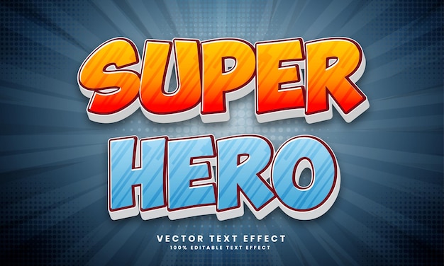 Vetor efeito de texto editável do vetor 3d do super-herói com fundo