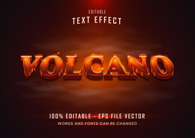 Efeito de texto editável do vulcão Vetor Premium
