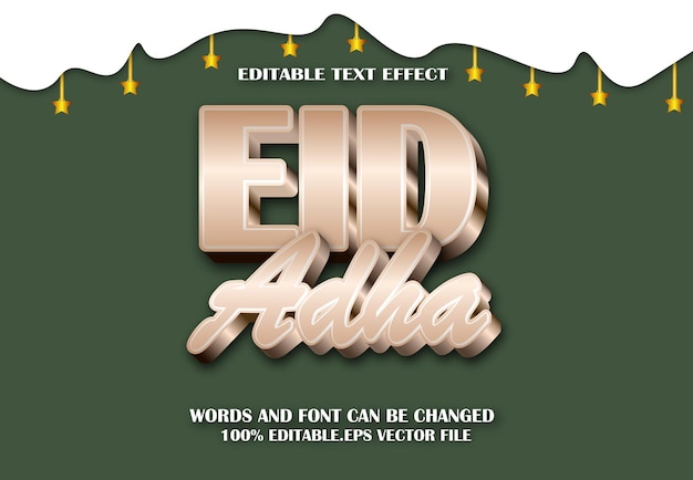 Vetor efeito de texto editável eid adha estilo 3d de luxo