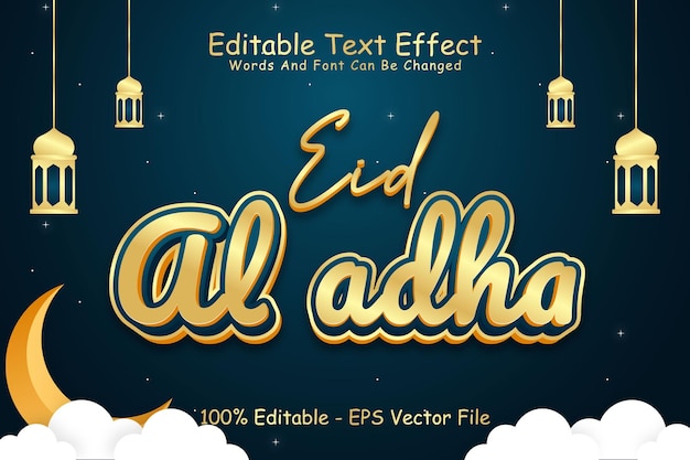 Efeito de texto editável Eid Al Adha 3 dimensões em relevo estilo moderno