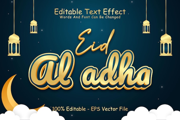 Efeito de texto editável eid al adha 3 dimensões em relevo estilo moderno