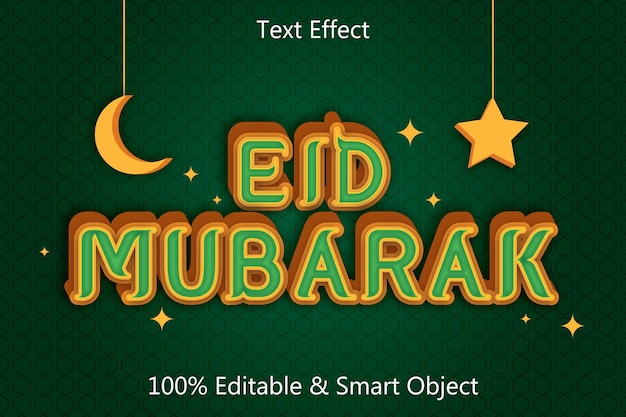 Efeito de texto editável Eid Mubarak 3 dimensões em relevo estilo moderno