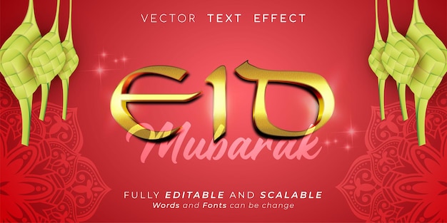 Efeito de texto editável eid mubarak conceito de estilo de texto de efeito dourado