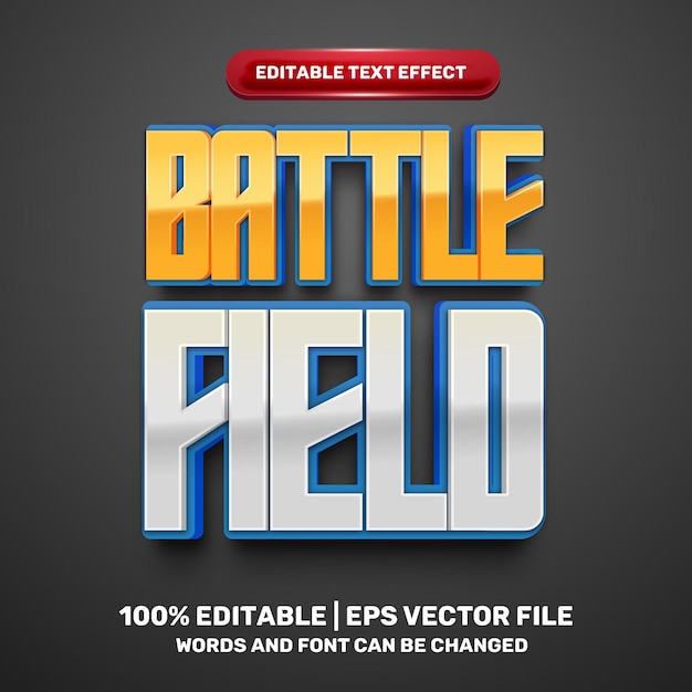 Efeito de texto editável em 3d do jogo de quadrinhos do campo de batalha