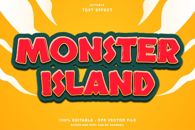 Efeito de texto editável em 3d dos desenhos animados da ilha dos monstros