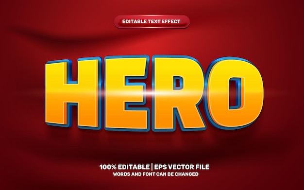 Efeito de texto editável em 3d hero cartoon comic hero