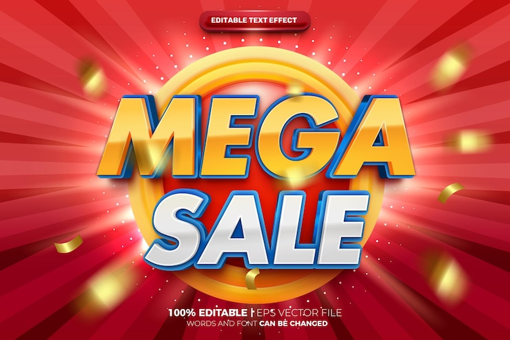 Vetor efeito de texto editável em 3d mega sale promo