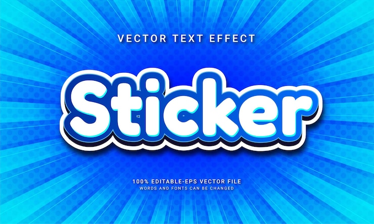 Vetor efeito de texto editável em adesivo com cor azul