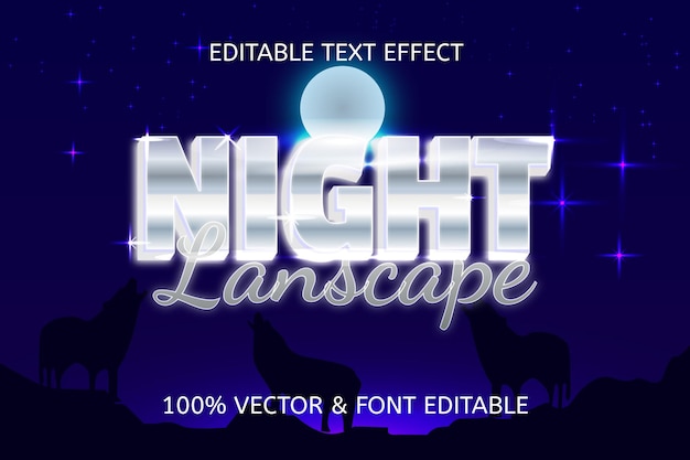 Vetor efeito de texto editável em estilo paisagem noturna