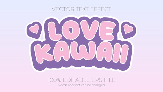 Efeito de texto editável eps estilo efeito de texto kawaii de amor