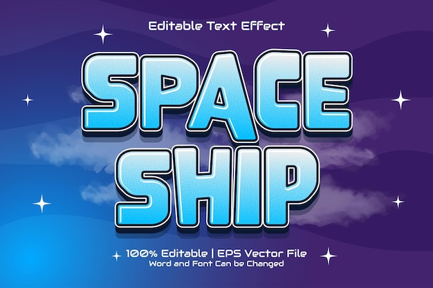 Efeito de texto editável estilo de jogo de desenho animado de nave espacial