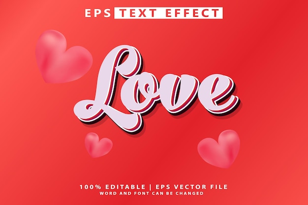 Efeito de texto editável estilo de modelo de desenho animado Love 3d