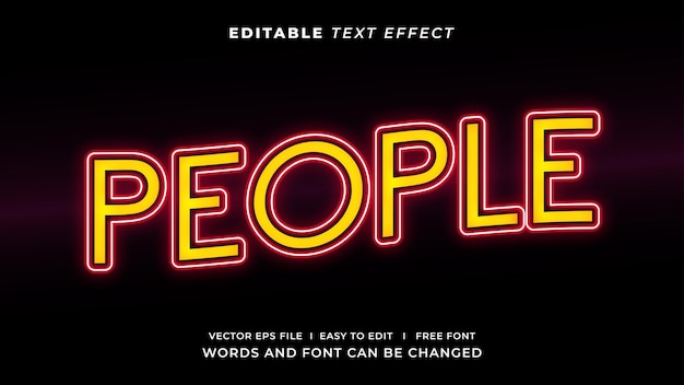 Efeito de texto editável estilo neon de pessoas