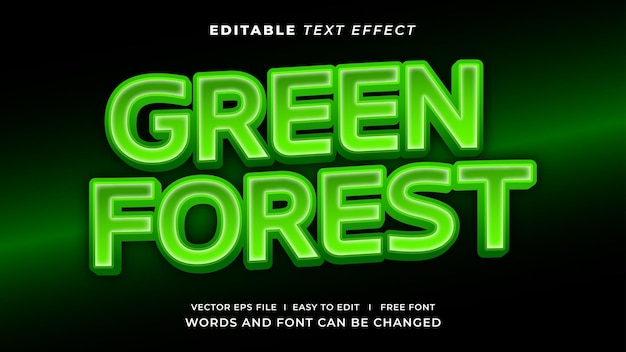 Efeito de texto editável estilo neon floresta verde