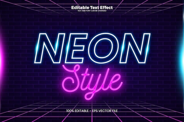 Efeito de texto editável estilo neon no estilo de tendência moderno