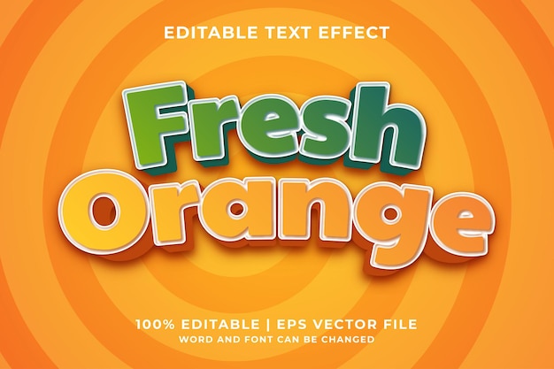 Efeito de texto editável fresh orange 3d template style premium vector