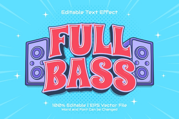 Efeito de texto editável full bass music 3d flat cartoon style