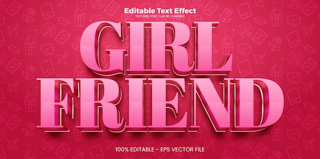 Efeito de texto editável girlfiriend no estilo da tendência de valentine