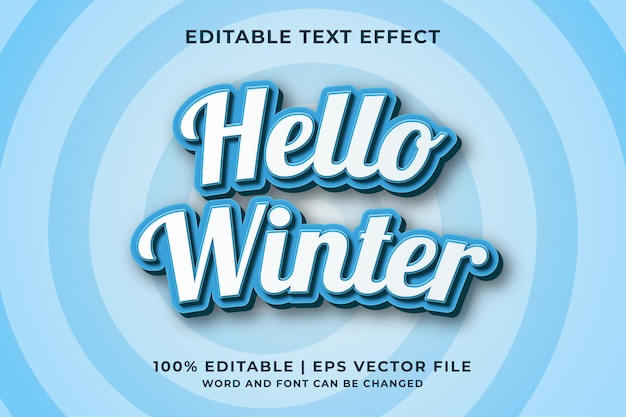 Efeito de texto editável - hello winter 3d template style premium vector