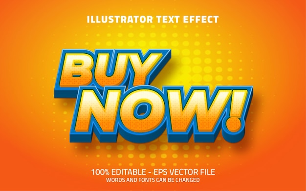 Efeito de texto editável, ilustrações de estilo compre agora