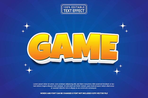 Efeito de texto editável Jogo 3D modelo de desenho animado estilo vetor premium moderno