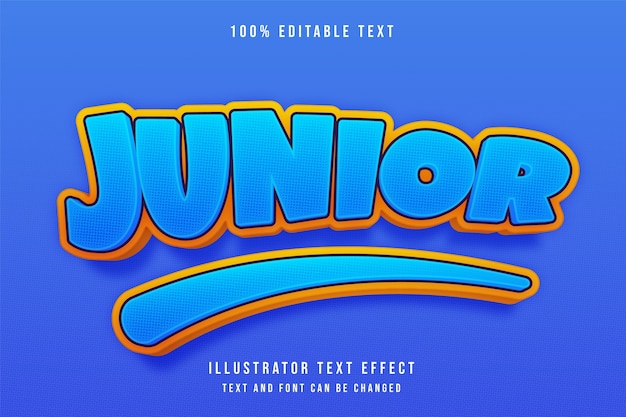 Vetor efeito de texto editável junior3d azul gradação amarelo estilo de sombra moderno