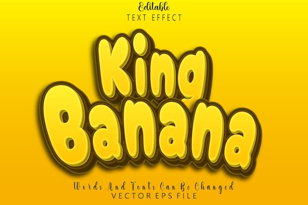 Efeito de texto editável king banana em relevo estilo desenho animado