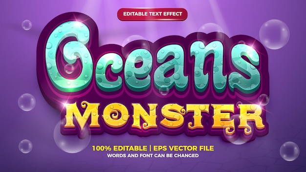 Efeito de texto editável - modelo 3d bonito estilo desenho animado sob a água no fundo do mar profundo