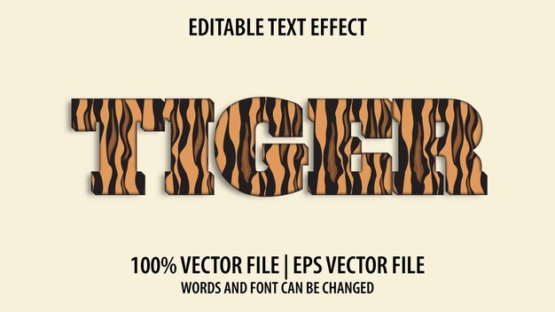 Efeito de texto editável moderno TIGRE 3d e estilo de fonte mínimo