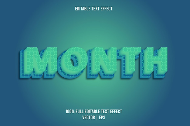 Efeito de texto editável nas dimensões do terceiro mês, ciano e azul