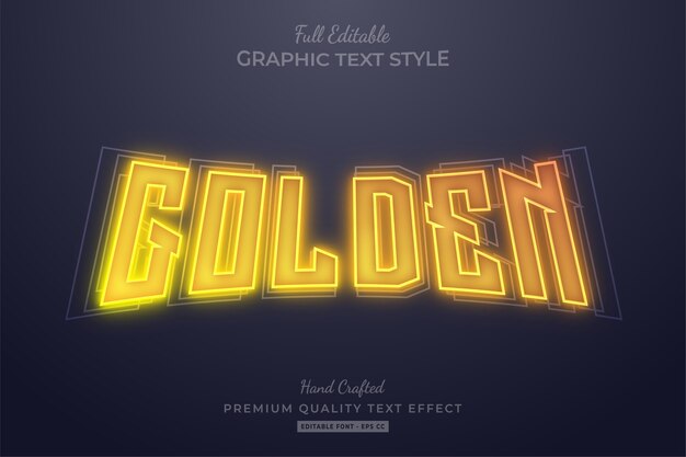 Efeito de texto editável neon dourado