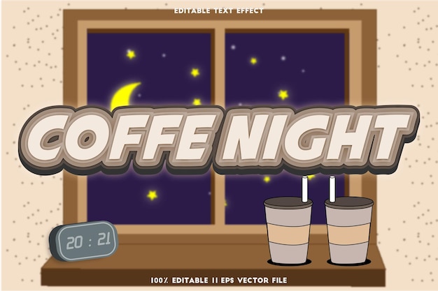 Vetor efeito de texto editável noturno em relevo estilo desenho animado