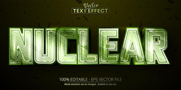 Efeito de texto editável nuclear cor verde metálico brilhante e estilo de fonte cromado