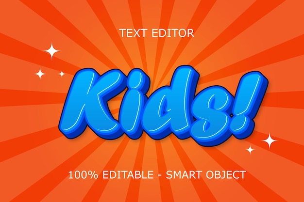Efeito de texto editável para crianças estilo de desenho animado em relevo em 3 dimensões