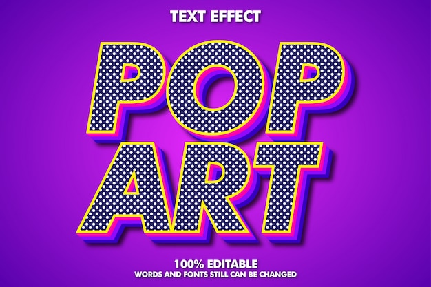 Efeito de texto editável pop art, tipografia retrô