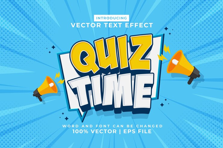 Vetor efeito de texto editável quiz time 3d estilo de modelo de desenho animado vetor premium