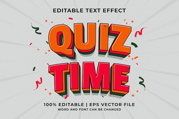 Efeito de texto editável - quiz time traditional cartoon template style premium vector