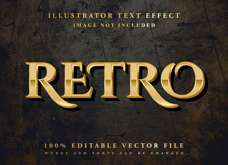 Vetor efeito de texto editável retrô dourado premium